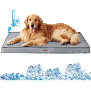Orthopedisch hondenbed voor middelgrote honden, 91 x 69 x 7,6 cm, wasbaar hondenkussen met waterdichte overtrekken en eiervormige schuimvulling, outdoor hondenmat, hondenmatras, grijs