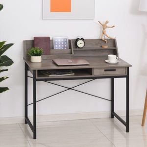 Stijlvolle grijze en zwarte bureautafel met plank en lade, 106 x 53 x 95 cm