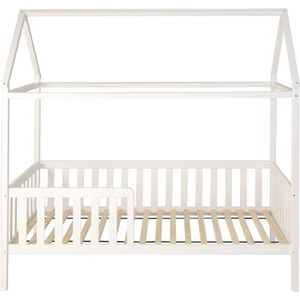 Huisbed huisje - houten kinderbed met hek - 200 x 90 cm - wit