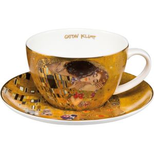 Goebel - Gustav Klimt | Kop en schotel De Kus | Porselein - 15cm - 250ml - met echt goud