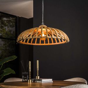 Hanglamp massief mango naturel | Ø 65 cm | 1 lichts | rustiek design | eetkamer / woonkamer | hout | in hoogte verstelbaar tot 150 cm | sfeervol licht