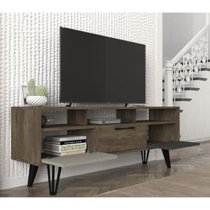 Emob- TV Meubel TV-meubel Tera Home | 100% Melamine Laag | 18mm Dikte | Metalen Poten | Breedte, 55 Hoogte | Grijs Antraciet Noten - 150cm - Bruin