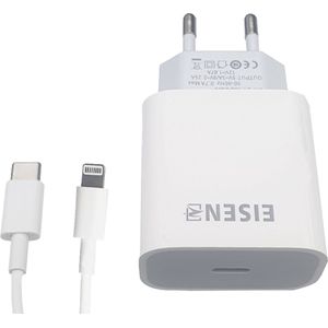 Eisenz EZ264 - iPhone lader met USB-C naar Lighting-kabel | PD Lader - 20W - Snel lader - Inclusief iPhone kabel - Reislader - Fast Charger