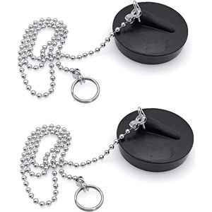 Set van 2 Badkamer Wastafel Afvoerpluggen 41mm - Rubberen Badplug met Ketting voor Badkuip - Zwart