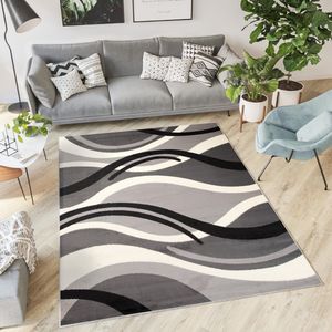 Tapiso Dream Vloerkleed Grijs Zwart Wit Golven Woonkamer Tapijt Maat- 250x300