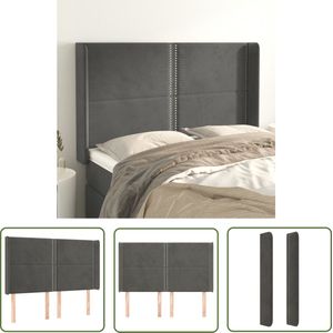The Living Store Hoofdbord met randen 147x16x118/128 cm fluweel donkergrijs - Klassieke Hoofdbord - Hoofdbord Grijs - Velvet Hoofdbord - Bedhoofd - Hoofdsteun