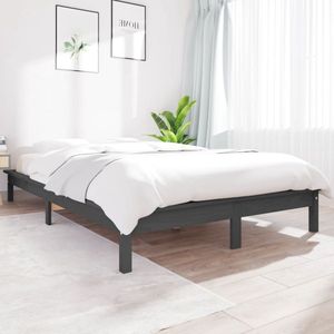 The Living Store Klassiek Houten Bed - 202 x 151.5 x 26 cm - Massief Grenenhout - Grijs