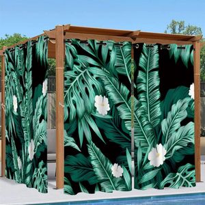 Tropicales Feuilles Outdoorgordijn, weerbestendig, terrasgordijnen, inkijkbescherming, outdoorgordijnen met inslagringen, voor tuin, balkon, paviljoen, pergola, 2 stuks, 132 x 213 cm