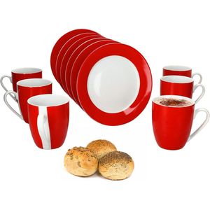 MamboCat 12-delige ontbijtset VARIANT RED 6 personen porselein
