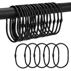 20 stuks metalen douchegordijnringen, 67 mm (2,64 inch) grote gordijnringen om te openen, ovale douchegordijnhaken, gordijnringen ook voor gordijnen, doe-het-zelf losse bladserie (zwart)