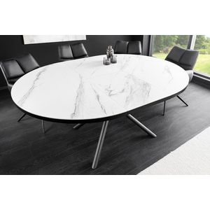 Uitschuifbare eettafel MIKADO 120-160cm wit keramiek ovaal zwart ster onderstel - 46503