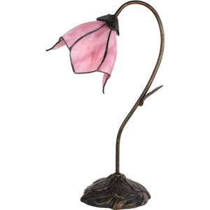 HAES DECO - Tiffany Tafellamp 48 cm Roze Glas Tiffany Bureaulamp Tiffany Lampen Glas in Lood