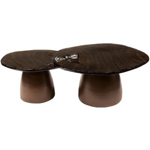 Salontafel Rond Koper Set van 2 - Bijzettafeltjes Woonkamer - Bijzettafels Rond Koper - Antieke Ronde Tafelset - Salontafel Industrieel Koper - Decoratie Salontafel - Salon Tafel Industrieel & Landelijk - Grote & Kleine Tafel