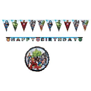 The Avengers – Feestpakket – Vlaggenlijn - letterslinger – Folie ballon – Versiering - Kinderfeest.