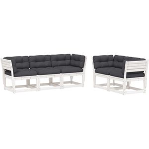 vidaXL Loungeset - Loungesets - Tuinset - Tuinbank - 5-delige Loungeset met kussens massief grenenhout wit