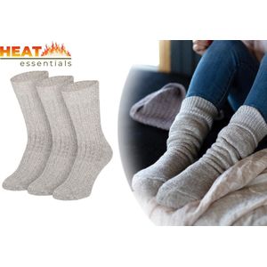 Heat Essentials - Noorse Wollen Sokken - 3 paar - Grijs - Maat 43/46 - Werksokken Heren 43 46 - Noorse Sokken - Wandelsokken - Huissokken