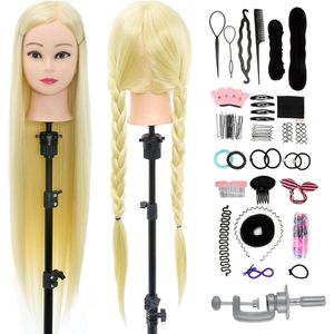 Trainingshoofd voor kappers - 30 inch - Kapperskop met 100% synthetisch haar en DIY haarkapselset