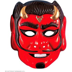 Widmann - Duivel Kostuum - Duivel Met Lange Snor Plastic Masker - rood - Halloween - Verkleedkleding