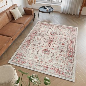 Tapiso Retro Vloerkleed Rood Grijs Ornamenten Vintage Tapijt Maat- 80x150