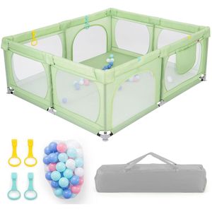 Babybox 189 x 158 cm, veiligheidsspeelplaats, kinderbox met superzacht, opvouwbare babyspeelpen van Oxford-stof met handtas, 50 oceaanballen, 4 kleine kinderen (groen)