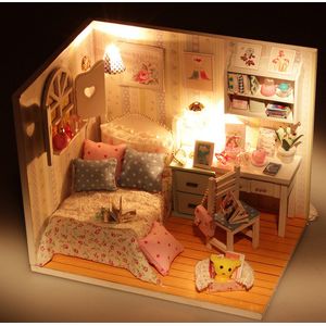 3D Huisje met Led-verlichting en Stofkap Puzzel voor Volwassenen, Houten Modelbouwset, Cadeau voor Verjaardag Kerstmis - Huisje