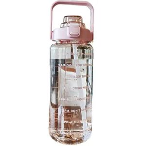 Motivatie Drinkfles- Roze- Fles- 2L fles- Waterfles met rietje- Bidon- 2 liter Waterfles- Water drinken- Fles met tijden- Sportfles-