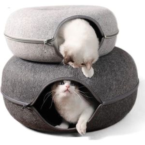 IH Products - Kattentunnel en Kattenmand in 1 - Donut Vorm - Antraciet - Vilt - 50 x 20 cm
