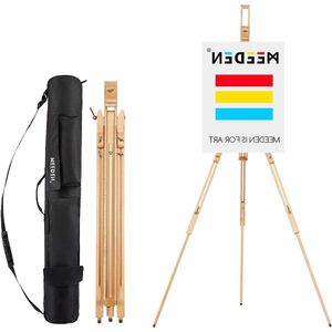 Tripod Field Painting Easel met draagtas - massief beukenhout | draagbaar schilderij statief | landschap schildersezel met canvasdrager tot 42