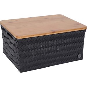 Basket rectangular black large with bamboo cover