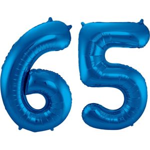 Ballon Cijfer 65 Jaar Blauw Helium Ballonnen Verjaardag Versiering Cijfer Ballon Feest Versiering Met Rietje - 86Cm