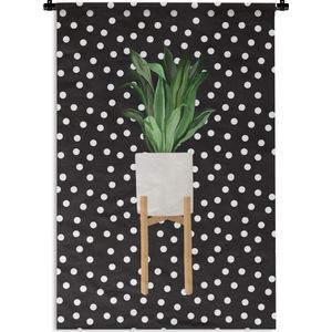 Wandkleed PlantenKerst illustraties - Illustratie van een plant met lange bladeren op een zwarte achtergrond met witte stippen Wandkleed katoen 90x135 cm - Wandtapijt met foto