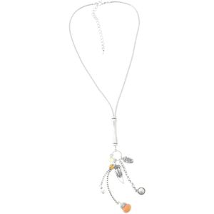 Behave Dames ketting zilver kleur met hanger met oranje kraal 40 cm