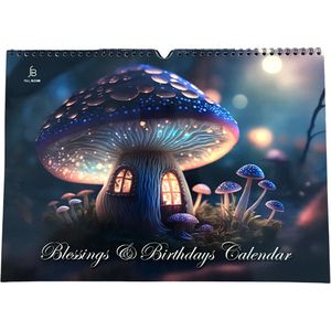 Verjaardagskalender Magic Mushrooms XXL - Kalender 35x25 cm - Groot Formaat - Magische Paddestoelen Verjaardagskalenders - Jaarkalender zonder Jaartal - Wandkalender - Full Bloom