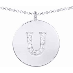 Letter Ketting U | Zilveren initialen ketting U met zirkonia | 925 Sterling Zilver