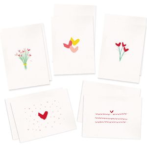 Mix modern - 10x wenskaarten - ansichtkaarten - harten - bloemetje - liefde - love you - huwelijk - thinking of you - verschillende designs - moderne - luxe - gift - zonder tekst