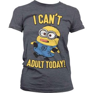 Minions Dames Tshirt -L- I Can't Adult Today Grijs