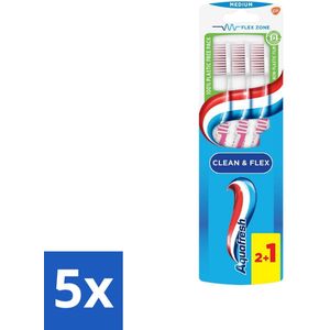 Aquafresh - Tandenborstel - Clean & Flex - Medium - Grondige Reiniging - 3 Tandenborstels - Bulkverpakking - 5 stuks