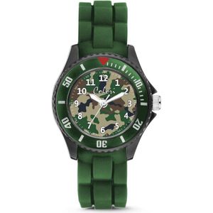 Colori 5-CLK132 Kinderhorloge - Camouflage - 30 mm - Siliconen band - Verstelbaar van 15 t/m 19cm - Groen- Army