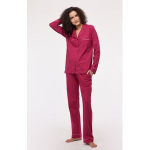 Woody pyjama doorknoop dames - framboos roze - 242-10-PIS-S/357 - maat XL