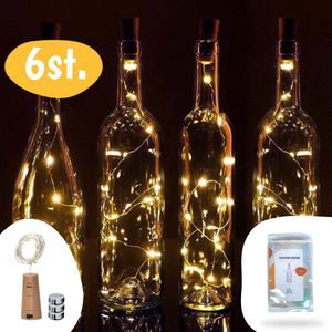 Flesverlichting - Warm Wit - 6 Stuks - Met Kurk- Lampjes Slinger - Lichtjes Slinger Op Batterijen - Fairy lights - Feestverlichting & Sfeerverlichting - Binnen & Buiten