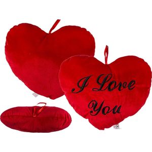 Fluffy Kussentje '' I Love You '' - Hartje - Rood - Valentijn - Hart Kussen - Polyester - Valentine - Valentijnsdag - valentijn cadeautje