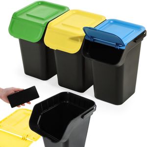 KADAX Afvalscheidingssysteemset, afvalcontainer met luchtdicht klapdeksel, afvalscheidingscontainer 25 liter, afvalverzamelaar, vuilnisemmer voor keuken, afvalemmer (zwart, 3 x 25 liter)