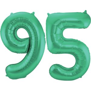 Folat Folie ballonnen - 95 jaar cijfer - glimmend groen - 86 cm - leeftijd feestartikelen