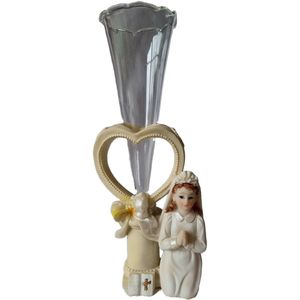 2x - Communie - meisje - met - vaasje - tafeldecoratie - communie - Meter-cadeau - Meter-cadeau -1e - Heilige - communie
