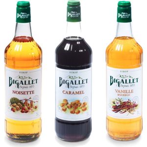 Bigallet koffiesiroop voordeelpakket Caramel, Vanille & Hazelnoot - 3 x 100cl