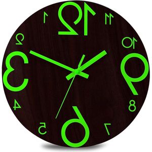 Lichtgevende wandklok - 30 cm niet-tikkende stille houten klok met nachtlampje - grote decoratieve wandklok voor keuken kantoor slaapkamer (plat nummer)
