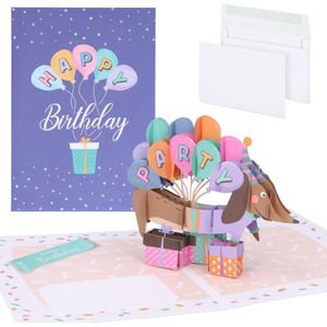 Partizzle 3D Pop up Teckel Verjaardagskaart met Envelop - Happy birthday Kaarten - Popupkaarten - Volwassenen & Kinderen - 15x21 cm