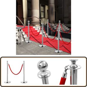 vidaXL VIP afzetpalenset - Roestvrij staal - 3-delig Veiligheidspaaltjes - Vip Afzetting - Evenementeruimte - Horeca Benodigheden - Hotel Decoratie