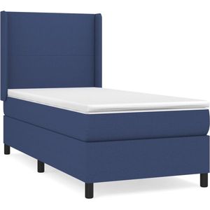 vidaXL - Boxspring - met - matras - stof - blauw - 90x200 - cm