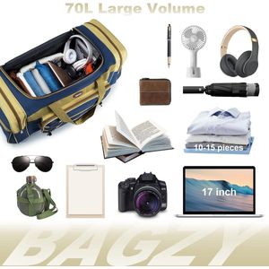 Reistas 70 liter, grote handbagage, gymtas, schoudertas, sporttas, handbagage, koffer, cabin holdall bag, weekendtas, koffer, handtas voor kamperen, reizen, zwart (70 l)